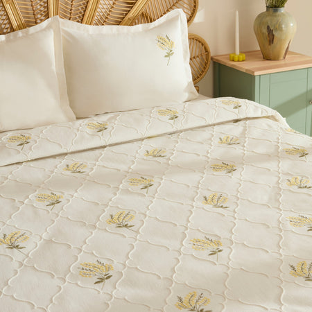 Karaca Home Shaela Floral Embroidered Double Bedspread/Quilt Set Yellow - MALLTURK