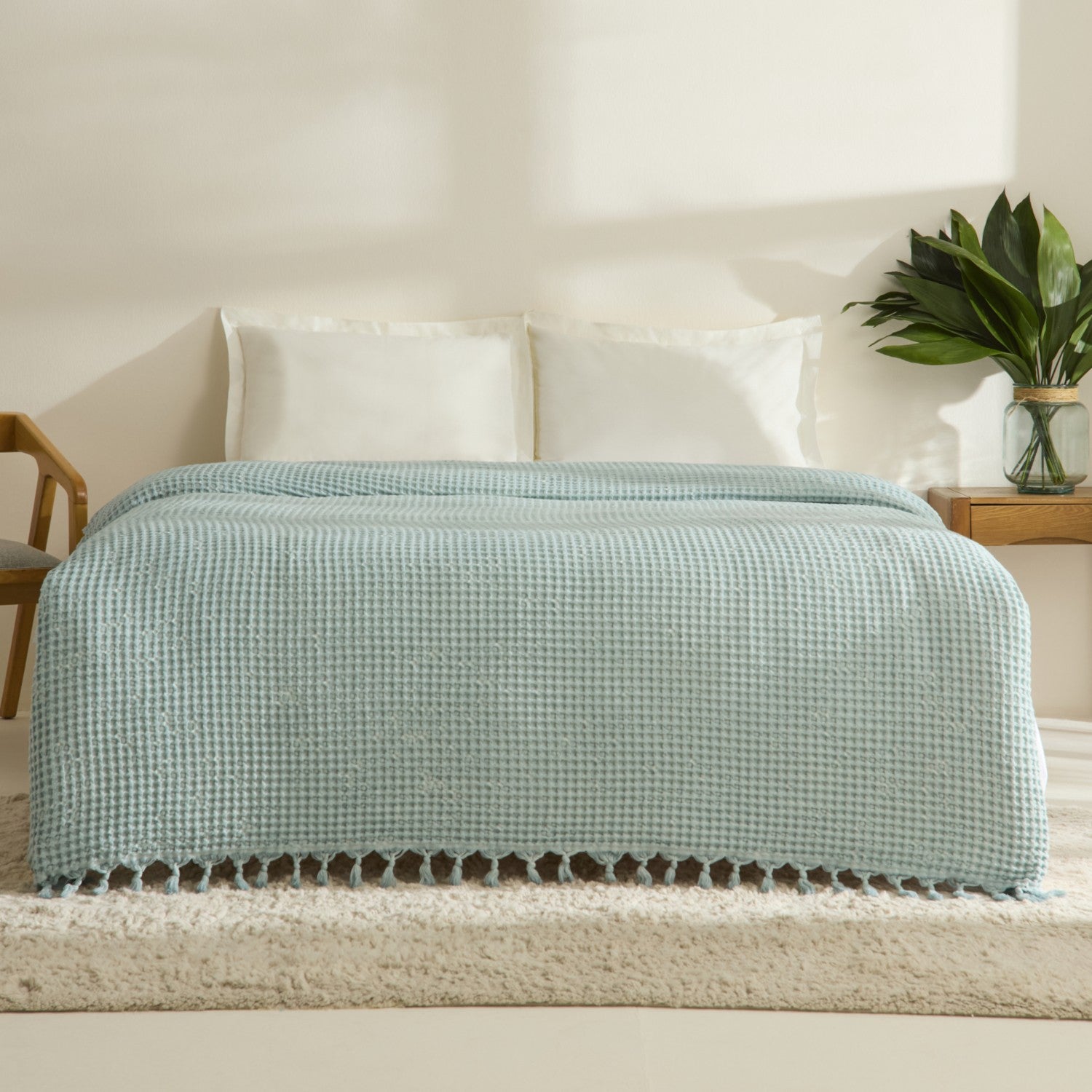 Karaca Home Mady Waffle Double Single Quilted Blanket Blue - MALLTURK