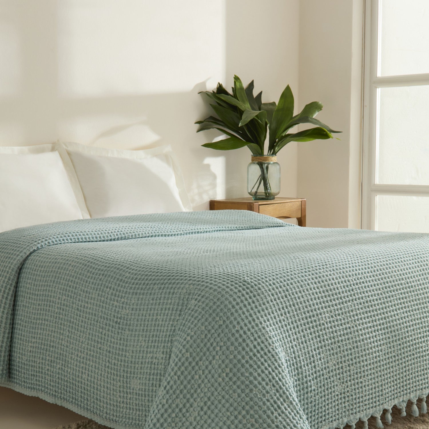 Karaca Home Mady Waffle Double Single Quilted Blanket Blue - MALLTURK