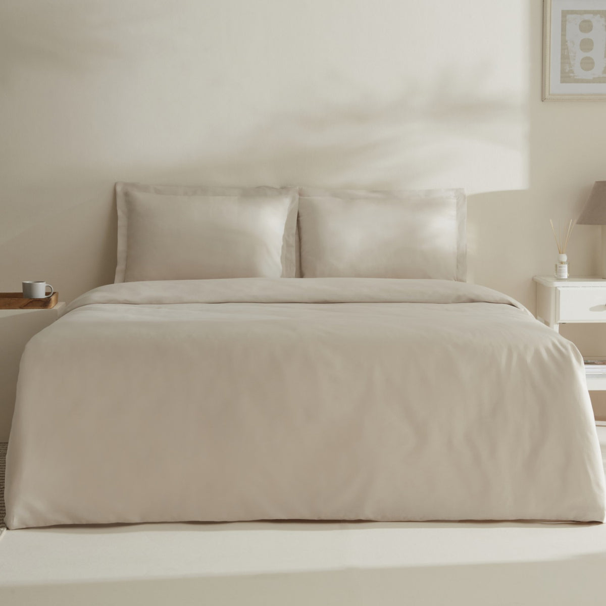 Karaca Home Jemma 120 Thread Count %100 Cotton Sateen Double Duvet Cover Set Beige - MALLTURK