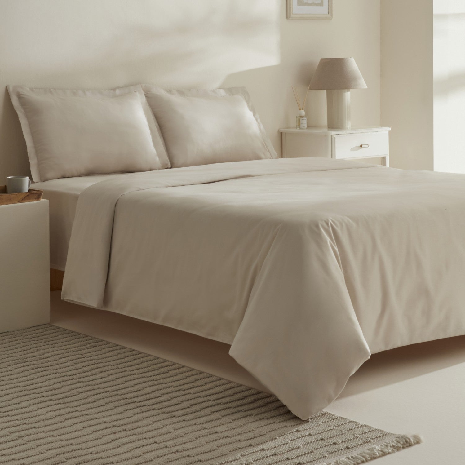 Karaca Home Jemma 120 Thread Count %100 Cotton Sateen Double Duvet Cover Set Beige - MALLTURK