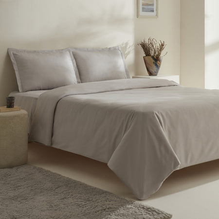Karaca Home Jemma 120 Thread Count %100 Cotton Sateen Double Duvet Cover Set Gray - MALLTURK