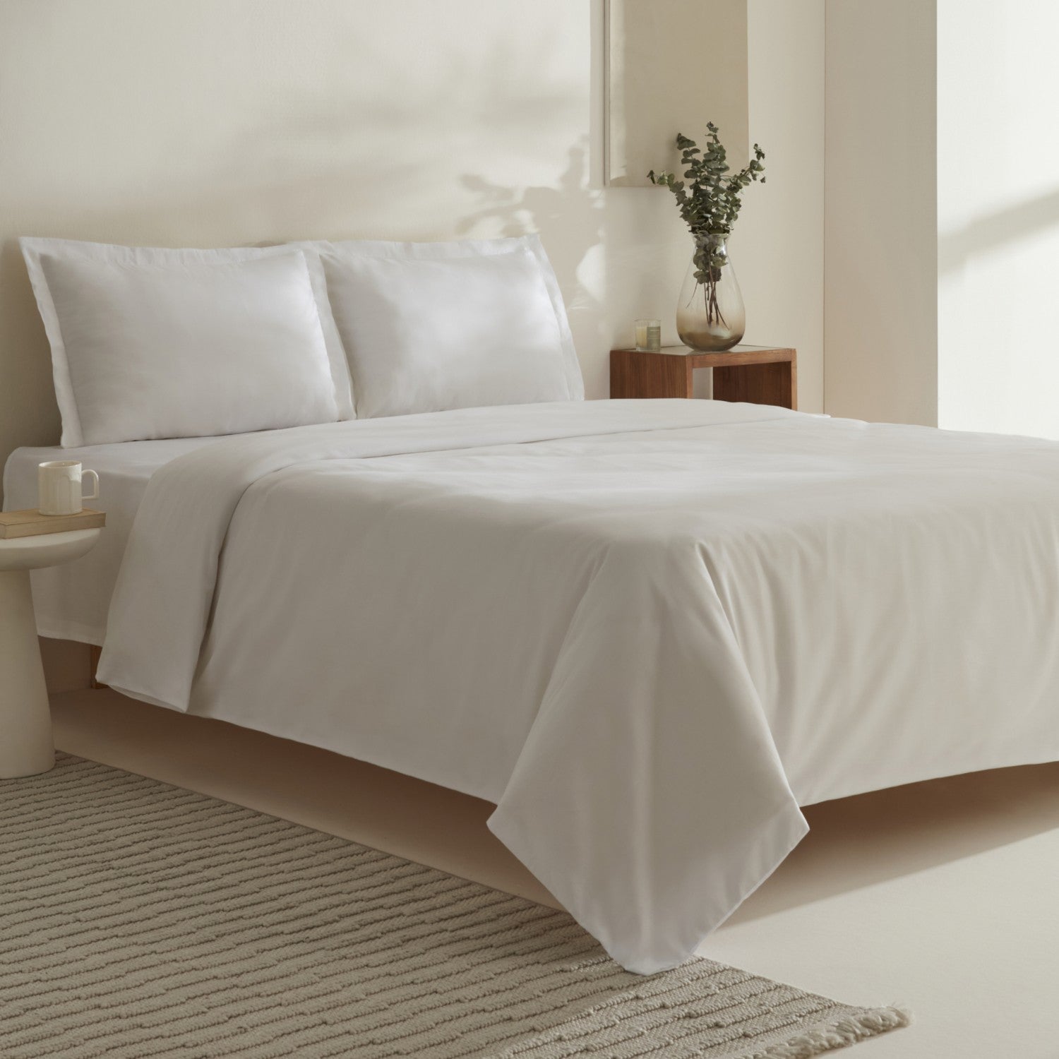 Karaca Home Jemma 120 Thread Count %100 Cotton Sateen Double Duvet Cover Set White - MALLTURK