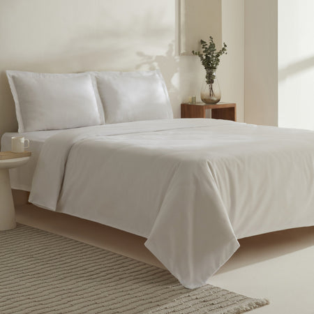 Karaca Home Jemma 120 Thread Count %100 Cotton Sateen Double Duvet Cover Set White - MALLTURK