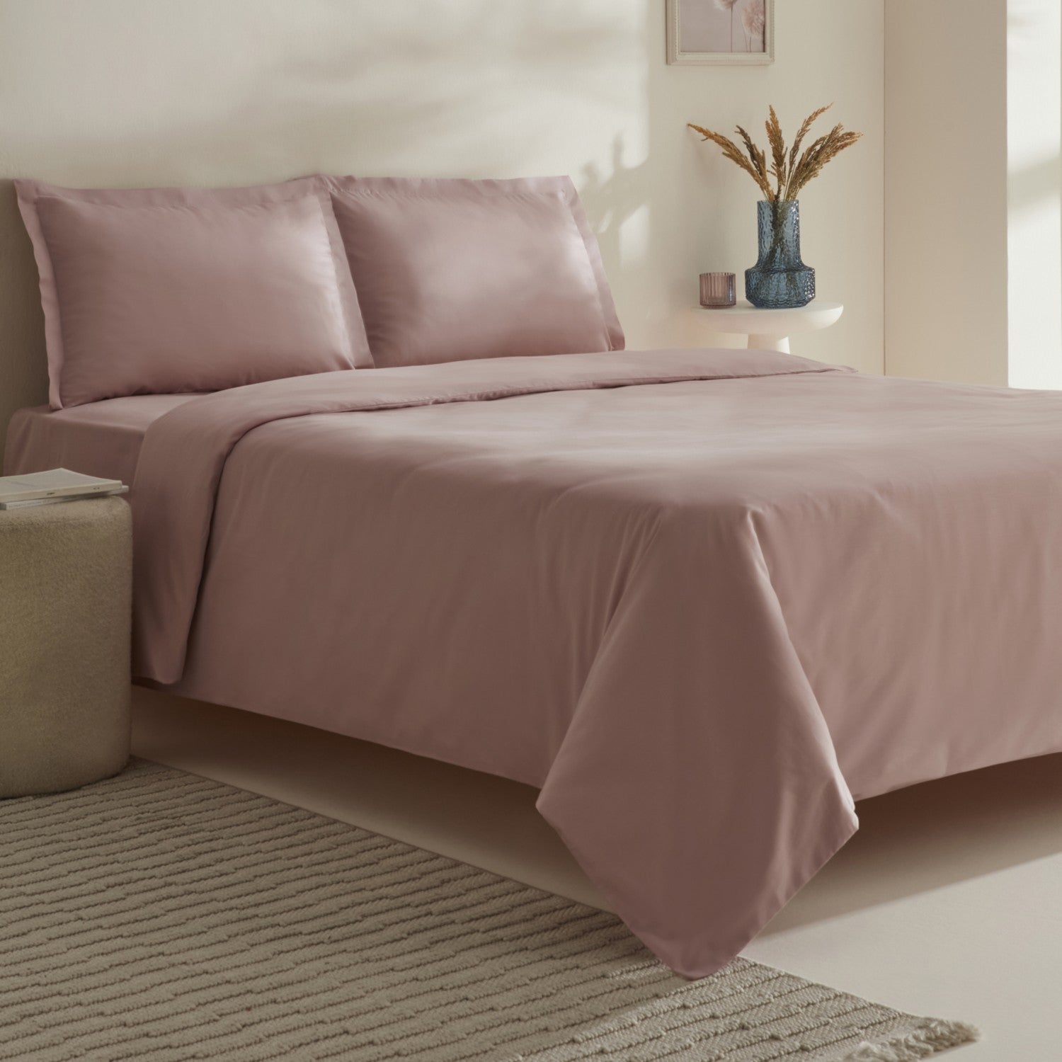 Karaca Home Jemma 120 Thread Count %100 Cotton Sateen Double Duvet Cover Set Powder Pink - MALLTURK