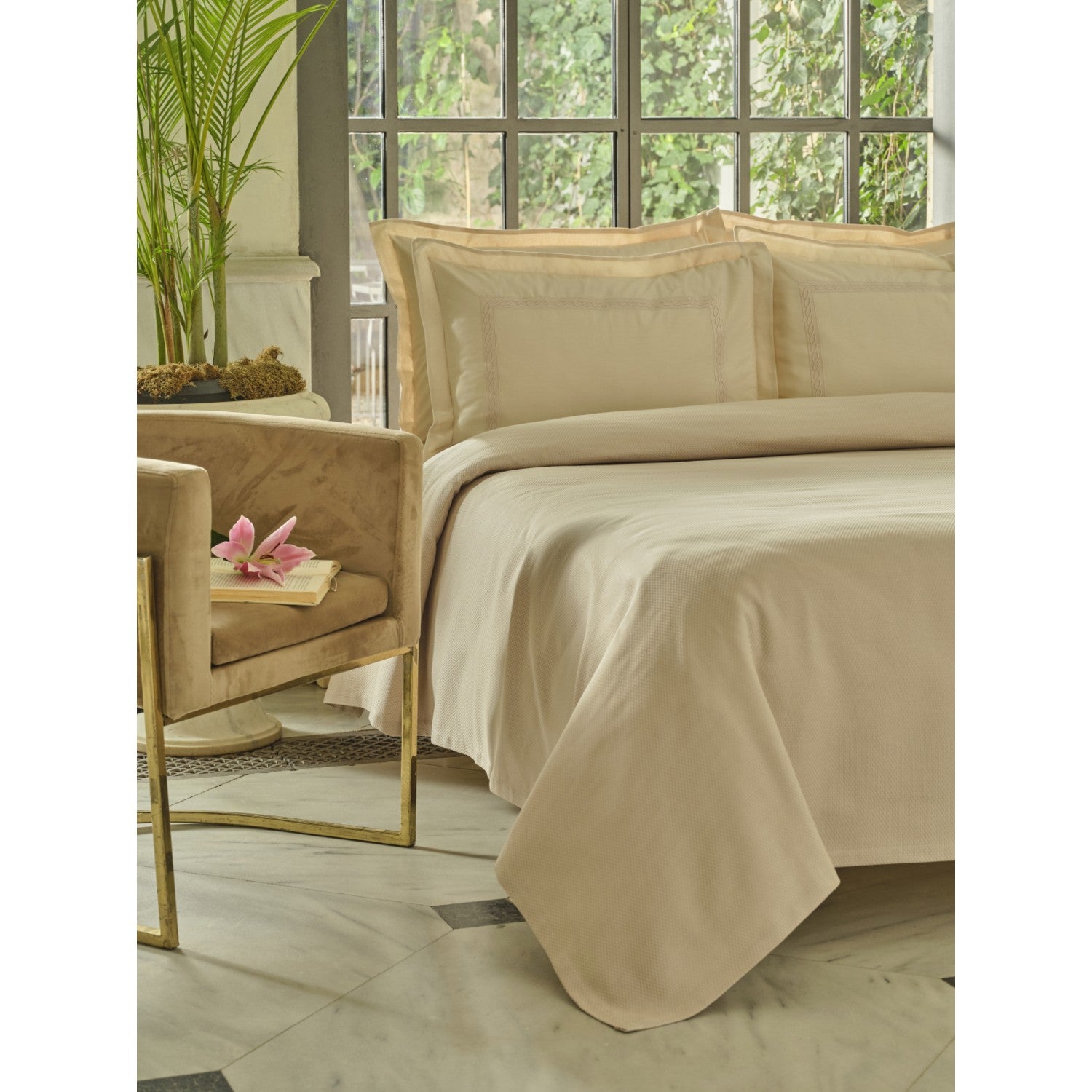 Karaca Home Shanse Nish Set Double Bed Quilted Bedding Set Beige - MALLTURK