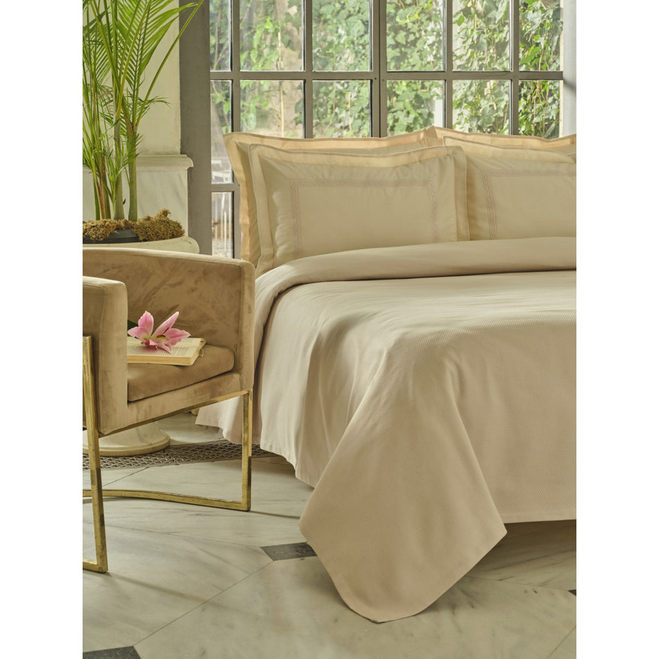 Karaca Home Shanse Nish Set Double Bed Quilted Bedding Set Beige - MALLTURK
