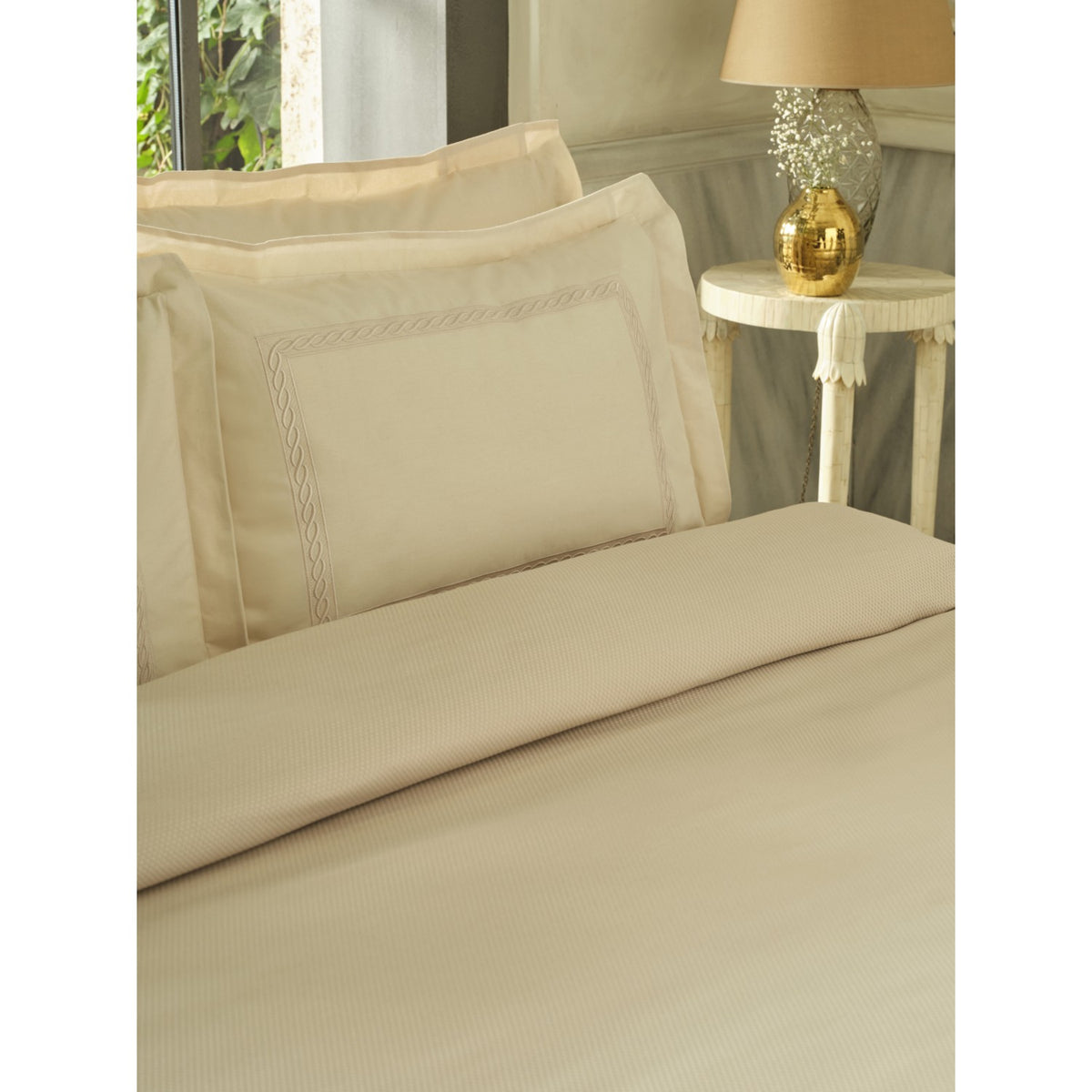 Karaca Home Shanse Nish Set Double Bed Quilted Bedding Set Beige - MALLTURK