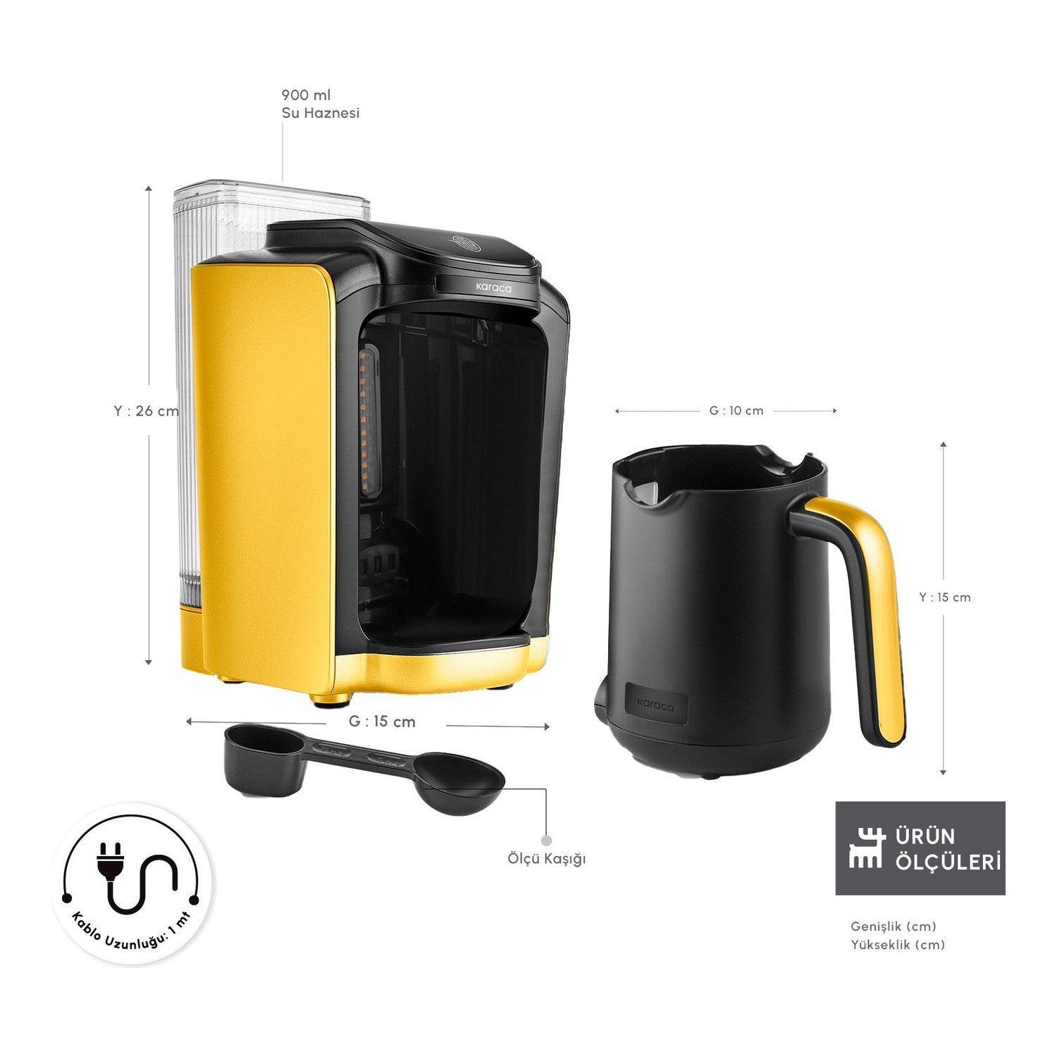 Karaca Hatir Turkish Coffee Maker with Automatic Water Tank, Pineapple Yellow - MALLTURK