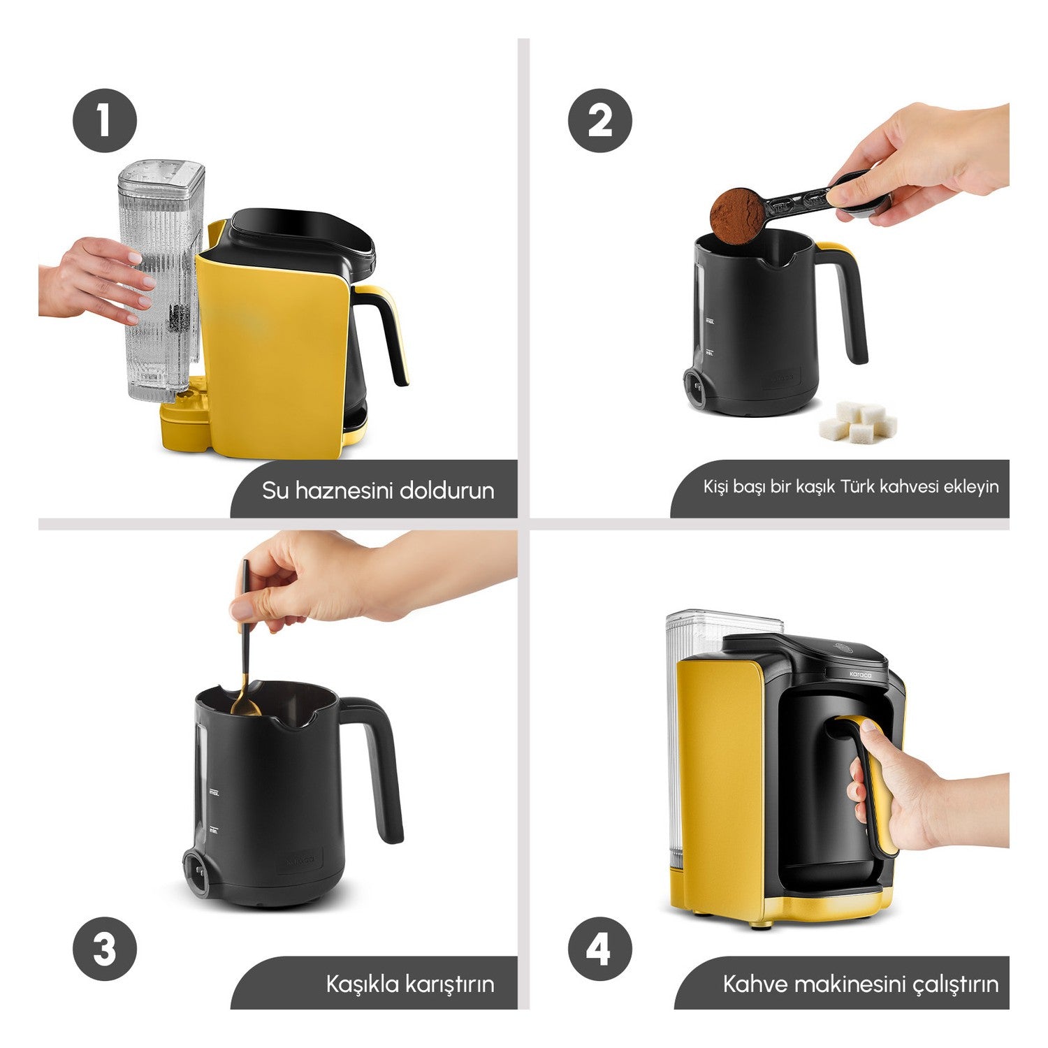 Karaca Hatir Turkish Coffee Maker with Automatic Water Tank, Pineapple Yellow - MALLTURK