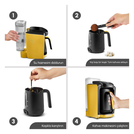 Karaca Hatir Turkish Coffee Maker with Automatic Water Tank, Pineapple Yellow - MALLTURK