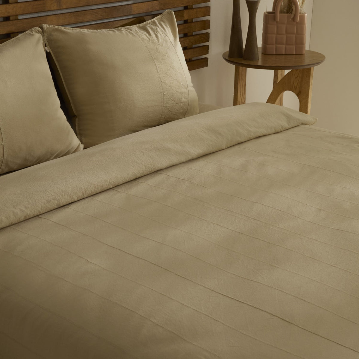 Karaca Home Carmine %100 Cotton Embroidered Buttoned Garment Washed Double Duvet Cover Set Beige