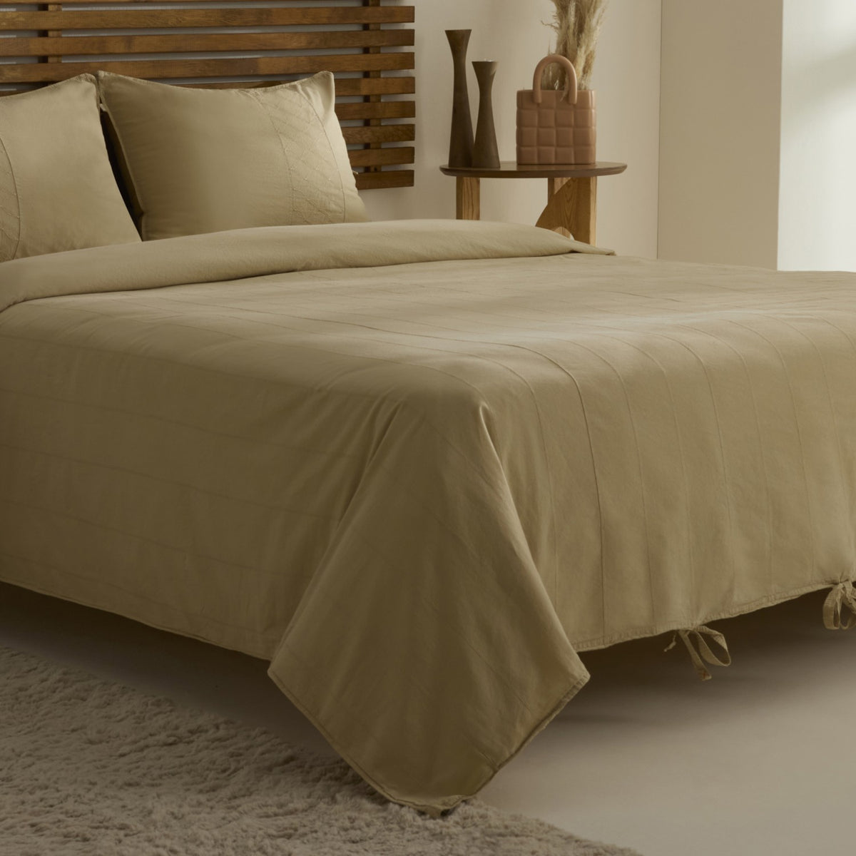 Karaca Home Carmine %100 Cotton Embroidered Buttoned Garment Washed Double Duvet Cover Set Beige