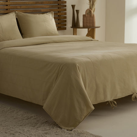 Karaca Home Carmine %100 Cotton Embroidered Buttoned Garment Washed Double Duvet Cover Set Beige