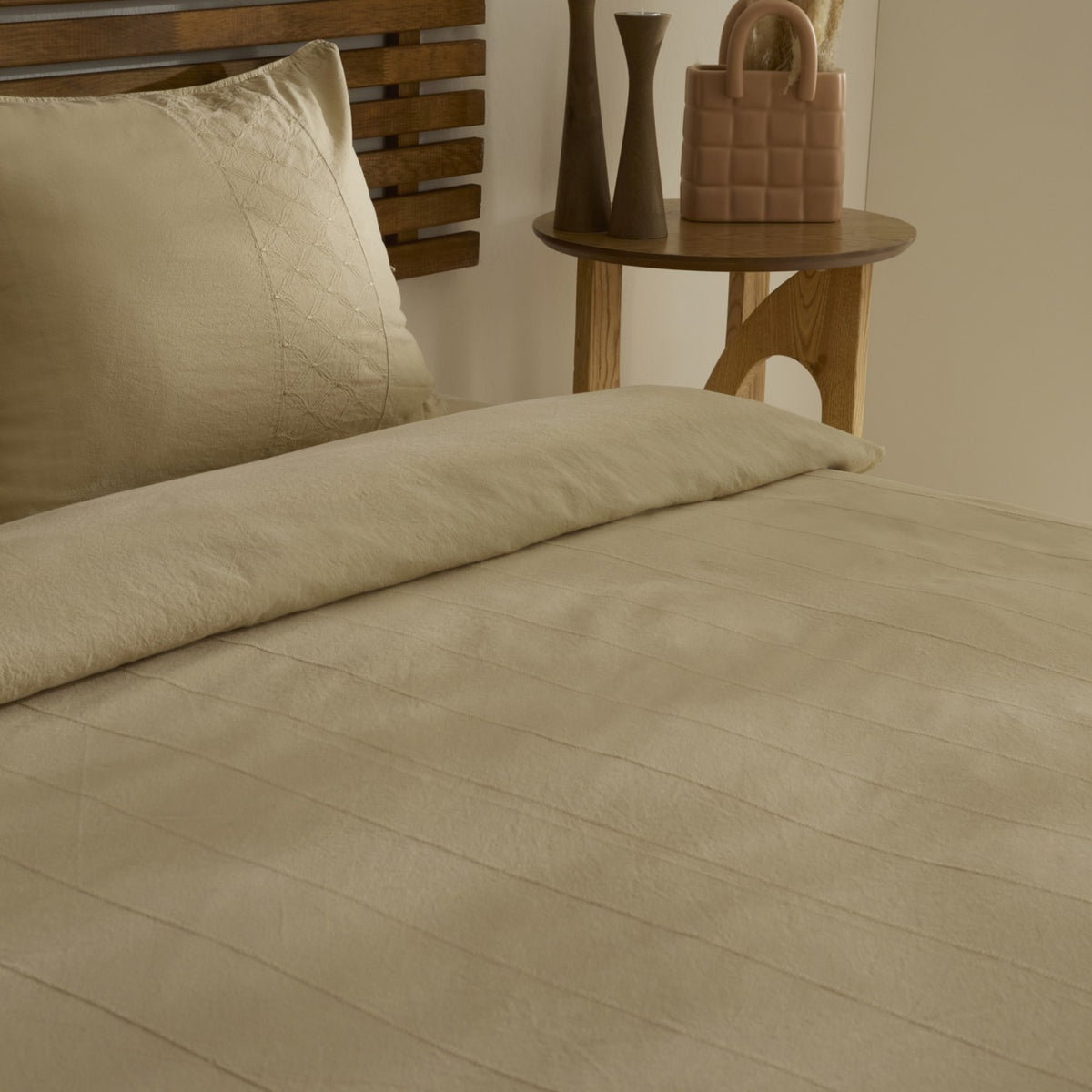 Karaca Home Carmine %100 Cotton Embroidered Buttoned Garment Washed Double Duvet Cover Set Beige
