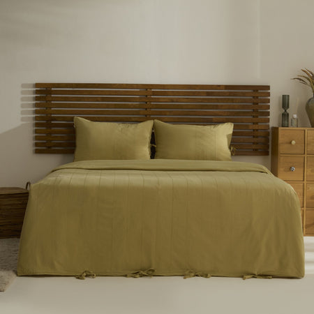 Karaca Home Carmine %100 Cotton Embroidered Buttoned Garment Washed Double Duvet Cover Set Green - MALLTURK