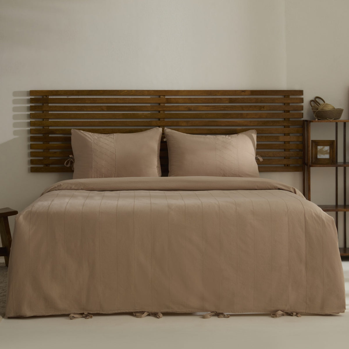Karaca Home Carmine %100 Cotton Embroidered Buttoned Garment Washed Double Duvet Cover Set Powder Pink - MALLTURK