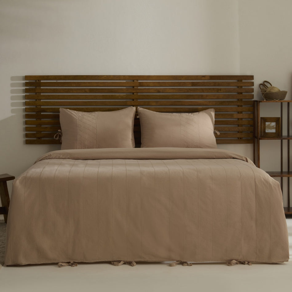 Karaca Home Carmine %100 Cotton Embroidered Buttoned Garment Washed Double Duvet Cover Set Powder Pink - MALLTURK