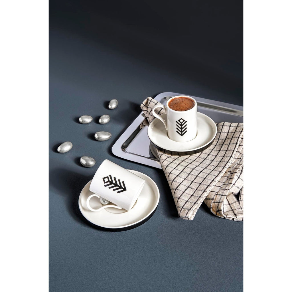 Kütahya Porselen Bone Desire Prosperity Symbol 4-Piece Turkish Coffee Cup Set for 2