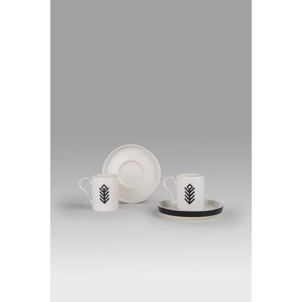 Kütahya Porselen Bone Desire Prosperity Symbol 4-Piece Turkish Coffee Cup Set for 2