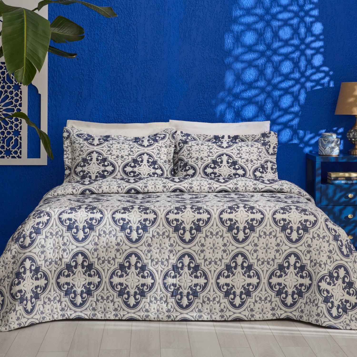 Karaca Home Bluva Double Bedspread Set, Blue - MALLTURK