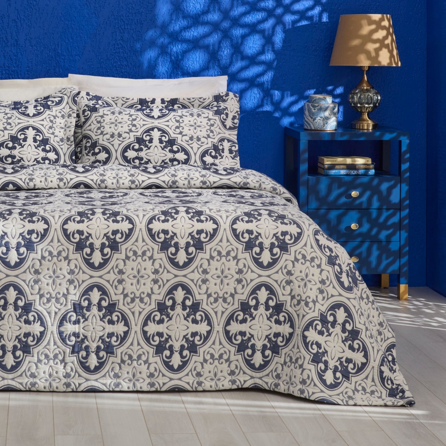Karaca Home Bluva Double Bedspread Set, Blue - MALLTURK