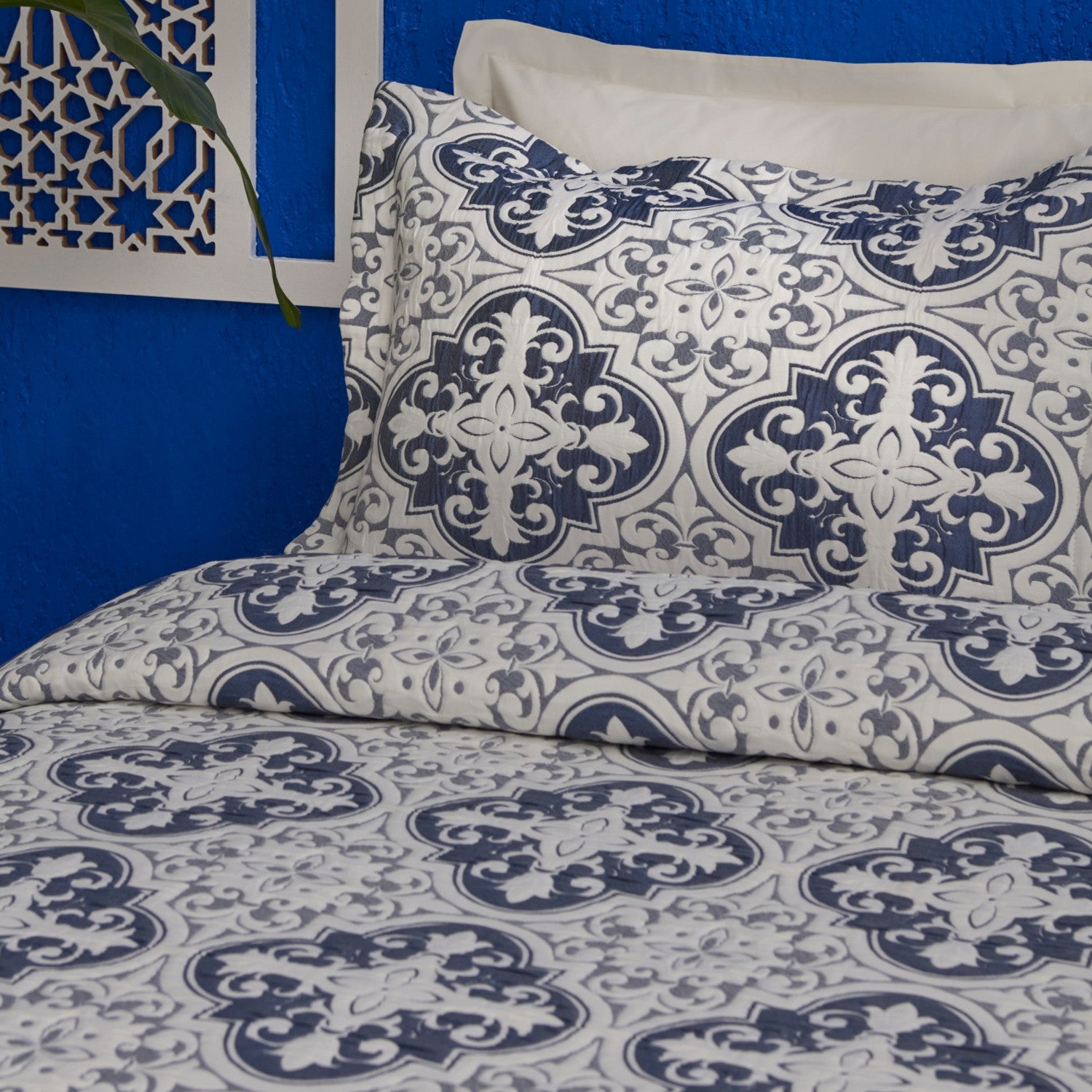 Karaca Home Bluva Double Bedspread Set, Blue - MALLTURK