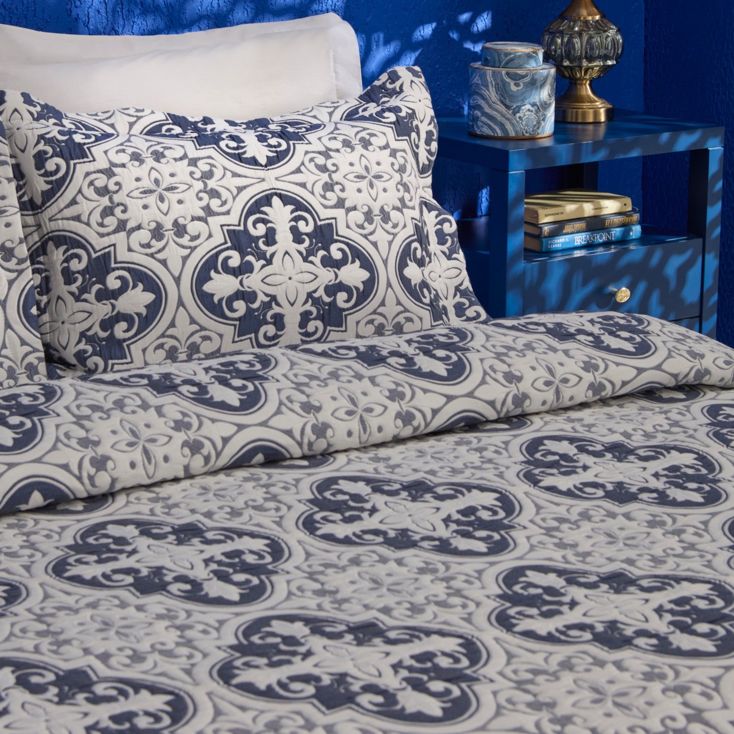 Karaca Home Bluva Double Bedspread Set, Blue - MALLTURK