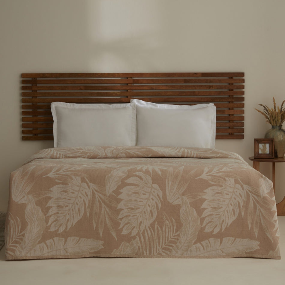Karaca Home Leafy Sea Muslin Double Single Quilted Blanket Beige - MALLTURK