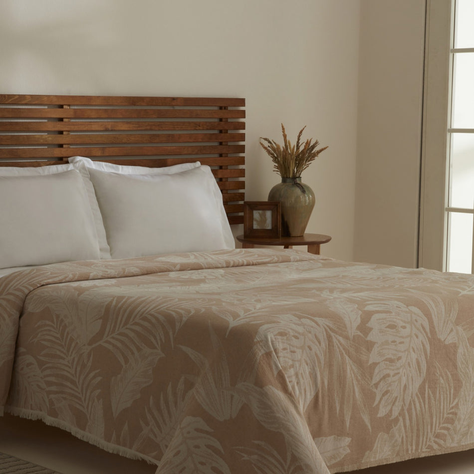 Karaca Home Leafy Sea Muslin Double Single Quilted Blanket Beige - MALLTURK