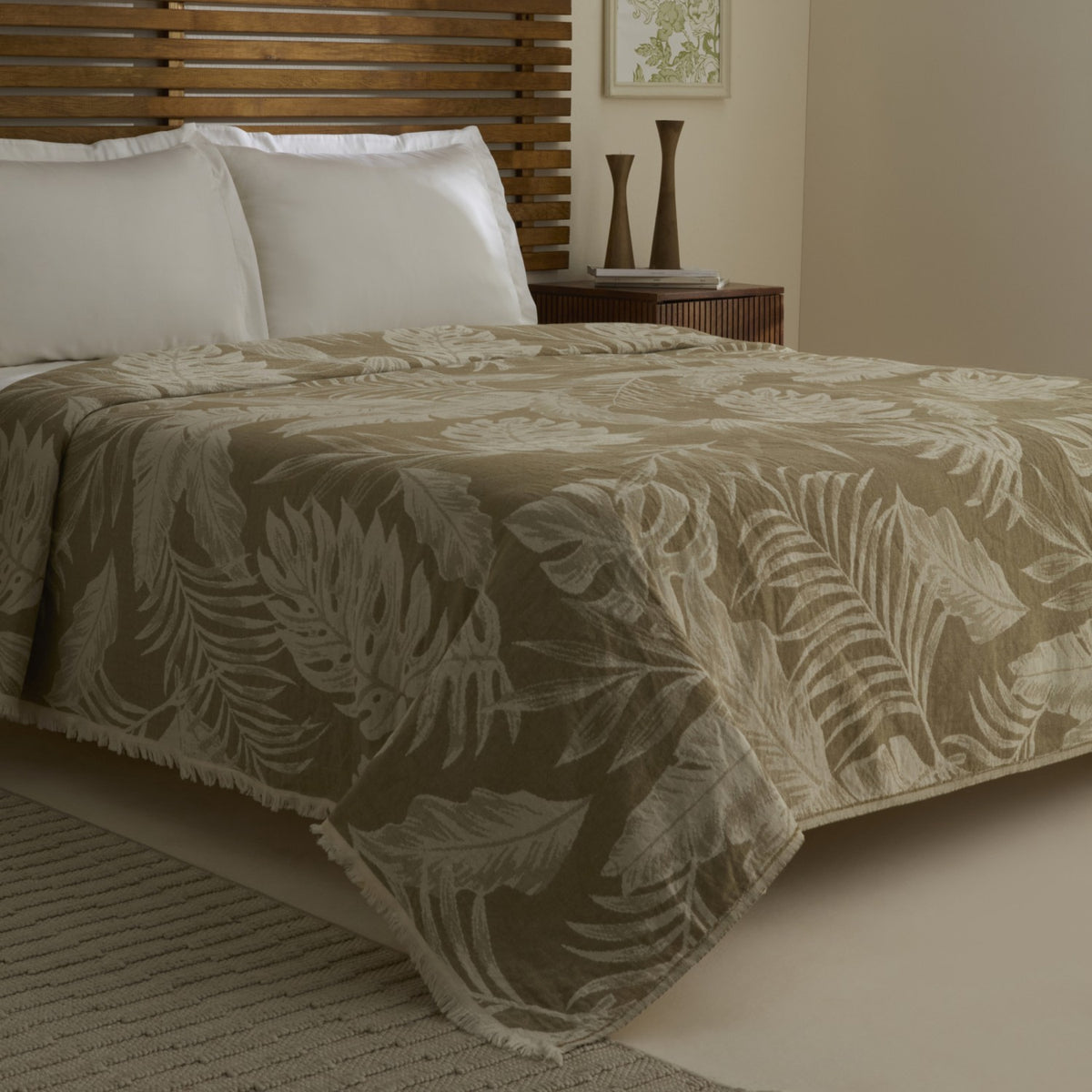 Karaca Home Leafy Sea Muslin Double Single Quilt Khaki - MALLTURK