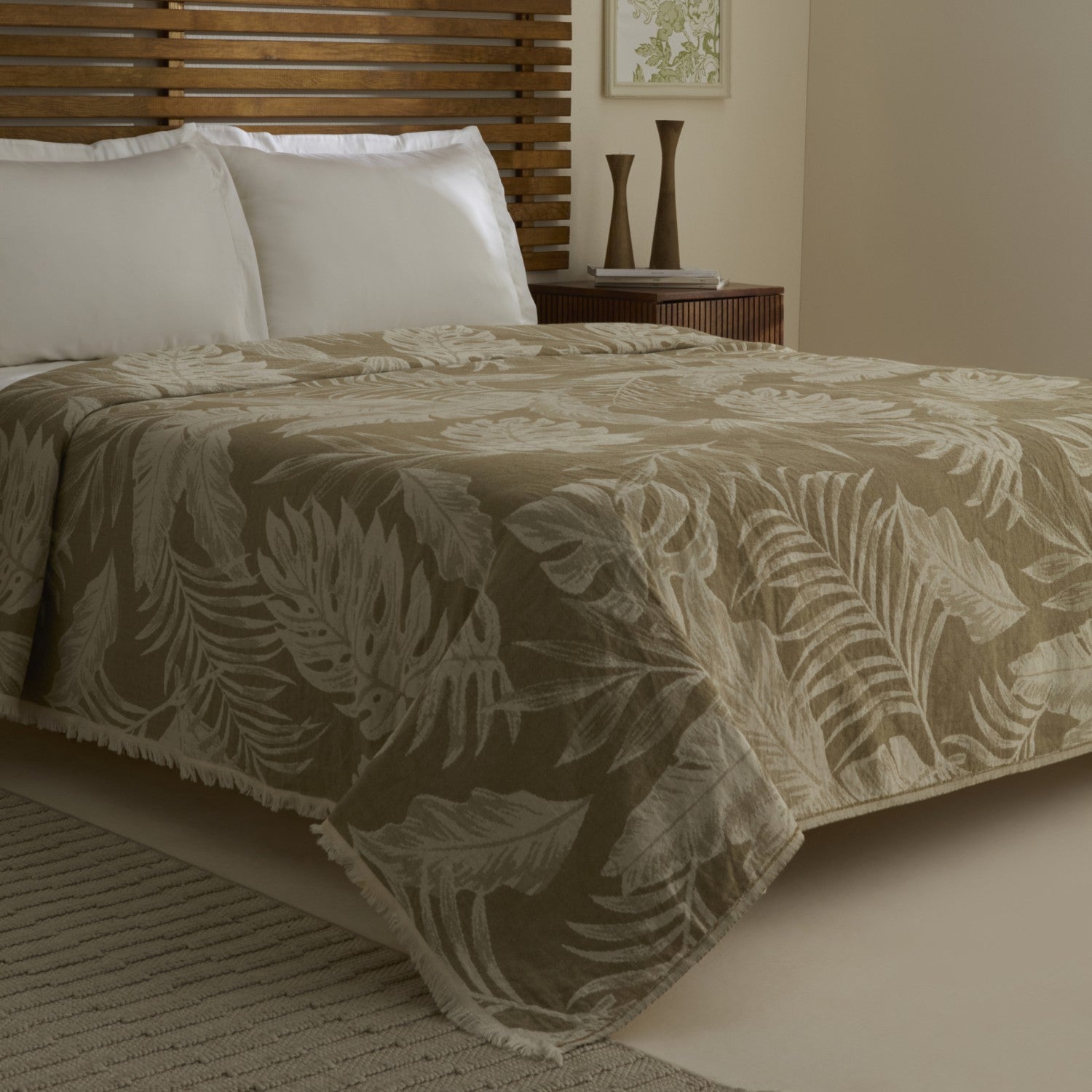 Karaca Home Leafy Sea Muslin Double Single Quilt Khaki - MALLTURK