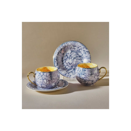 Karaca Gloss Double 4-Piece Blue Bone Coffee Cup Set 150 ml - MALLTURK