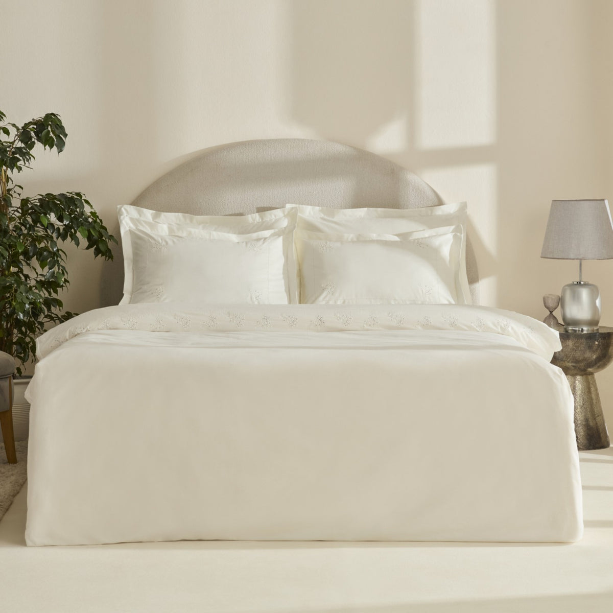 Karaca Home Rayas Embroidered %100 Cotton Double Duvet Cover Set White - MALLTURK