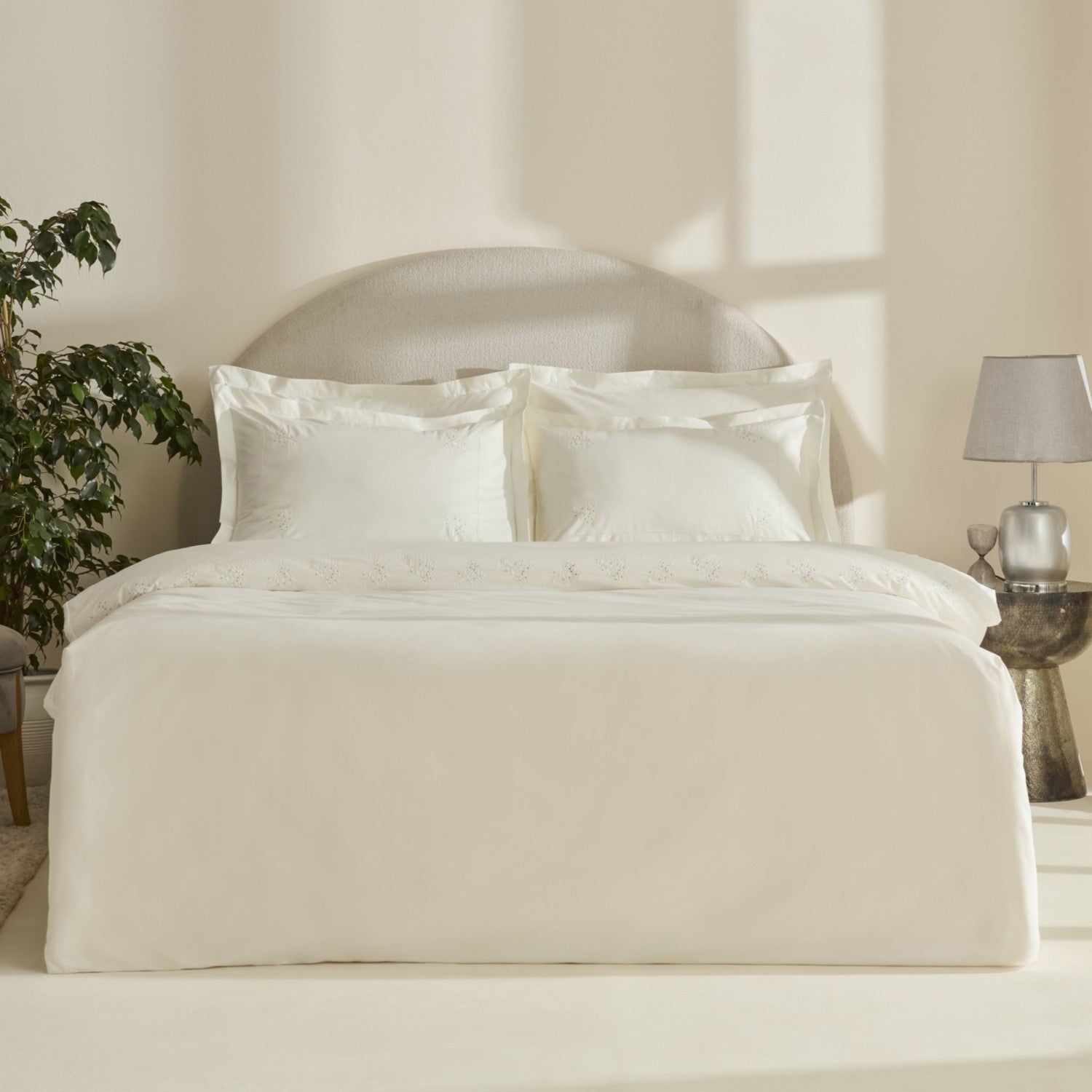 Karaca Home Rayas Embroidered %100 Cotton Double Duvet Cover Set White - MALLTURK