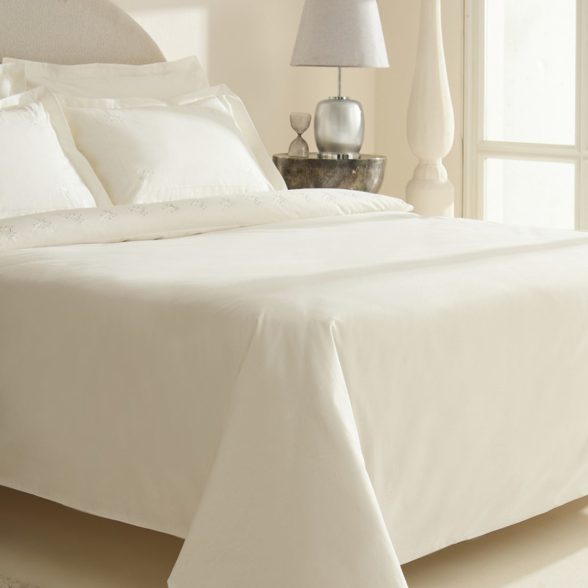 Karaca Home Rayas Embroidered %100 Cotton Double Duvet Cover Set White - MALLTURK