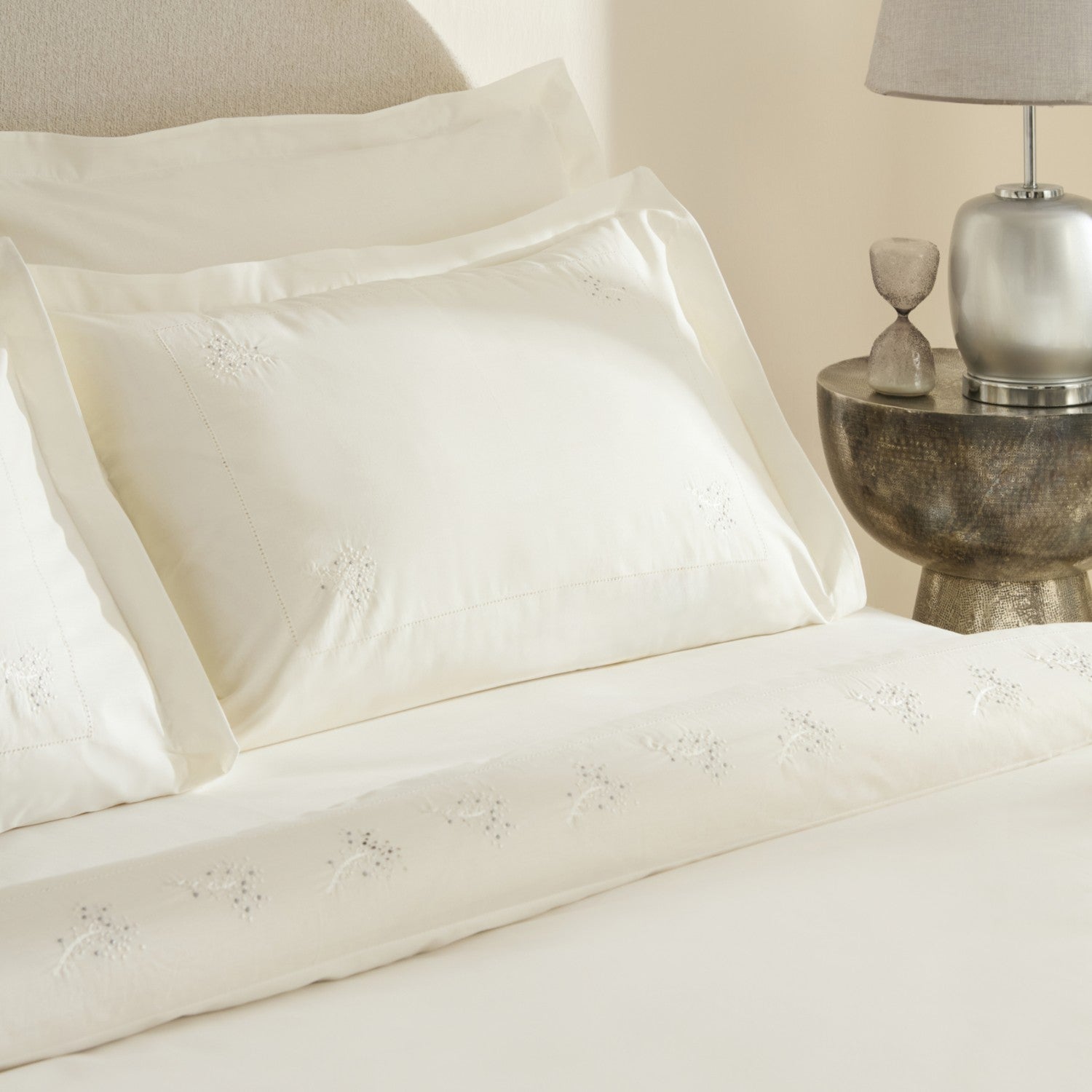 Karaca Home Rayas Embroidered %100 Cotton Double Duvet Cover Set White - MALLTURK