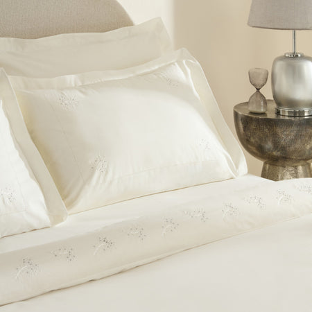 Karaca Home Rayas Embroidered %100 Cotton Double Duvet Cover Set White - MALLTURK