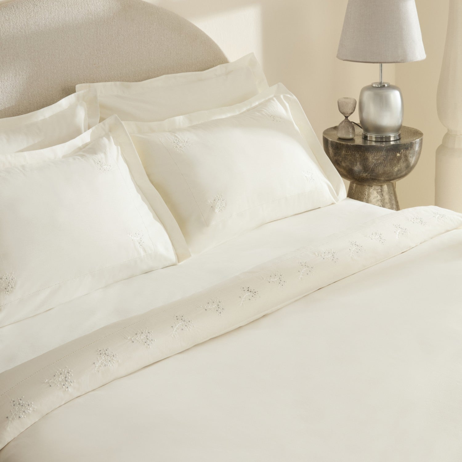 Karaca Home Rayas Embroidered %100 Cotton Double Duvet Cover Set White - MALLTURK
