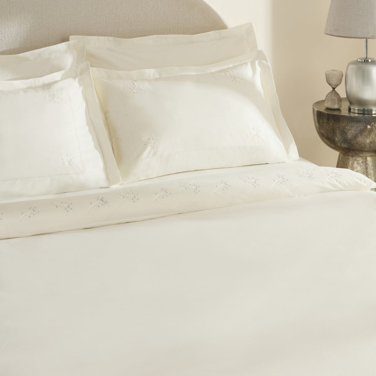 Karaca Home Rayas Embroidered %100 Cotton Double Duvet Cover Set White - MALLTURK