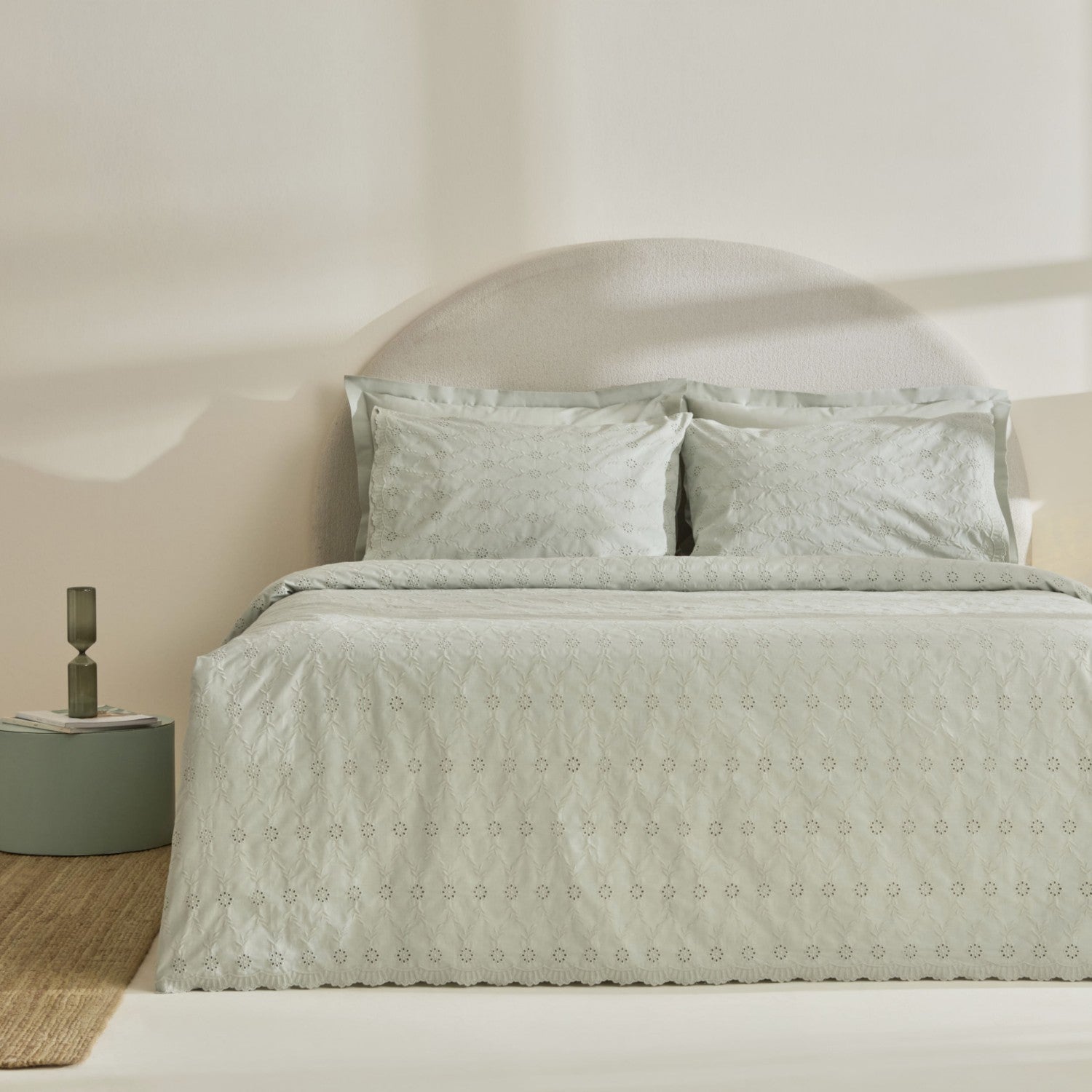 Karaca Home Vivien Embroidered %100 Cotton Double Duvet Cover Set Sage Green - MALLTURK