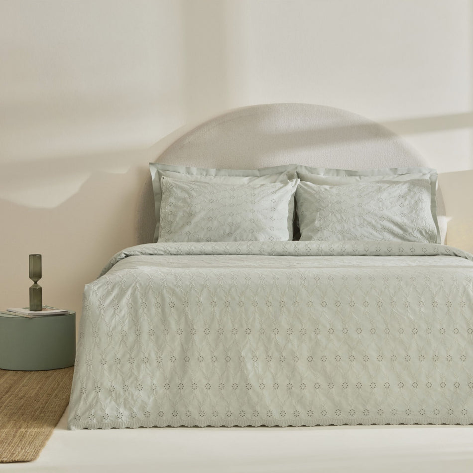 Karaca Home Vivien Embroidered %100 Cotton Double Duvet Cover Set Sage Green - MALLTURK