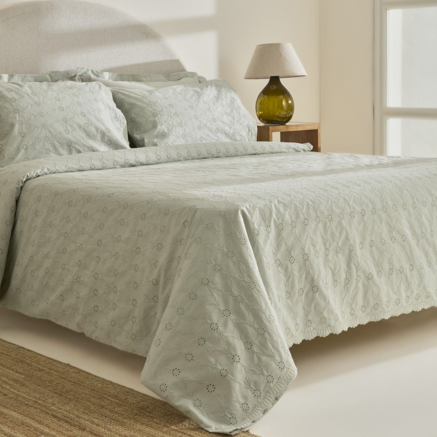 Karaca Home Vivien Embroidered %100 Cotton Double Duvet Cover Set Sage Green - MALLTURK