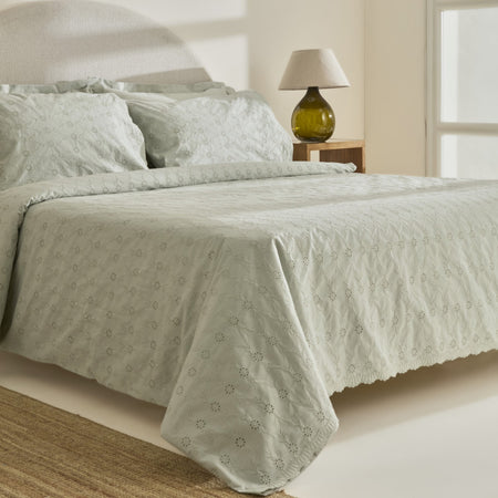 Karaca Home Vivien Embroidered %100 Cotton Double Duvet Cover Set Sage Green - MALLTURK
