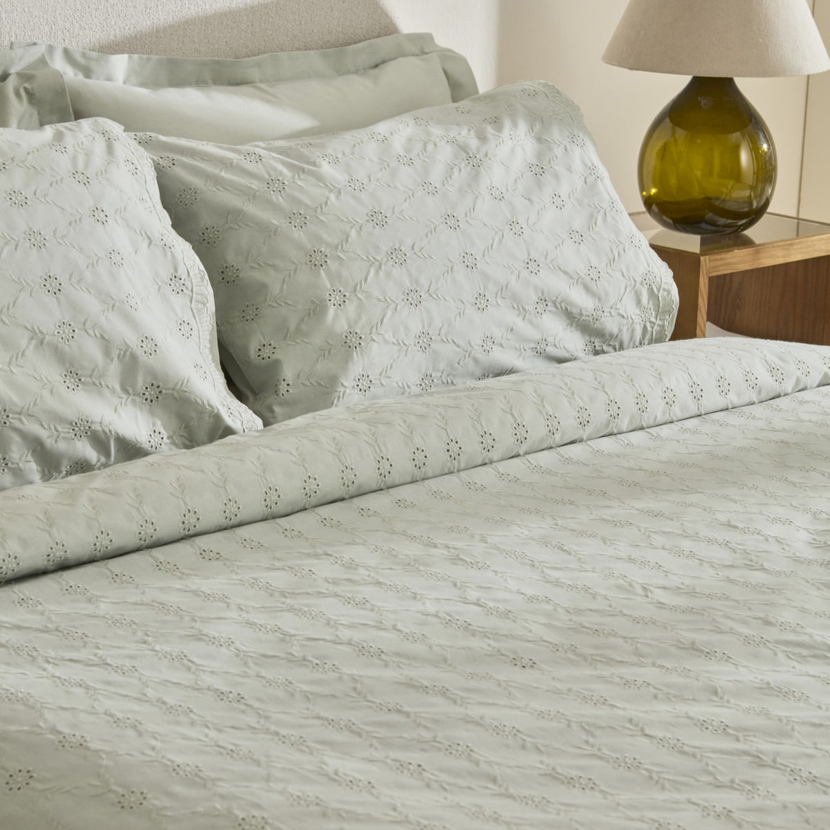 Karaca Home Vivien Embroidered %100 Cotton Double Duvet Cover Set Sage Green - MALLTURK