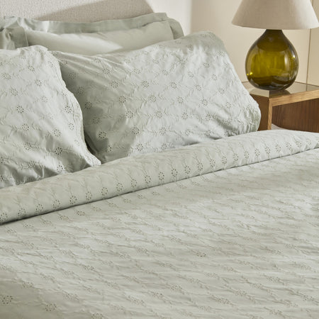 Karaca Home Vivien Embroidered %100 Cotton Double Duvet Cover Set Sage Green - MALLTURK