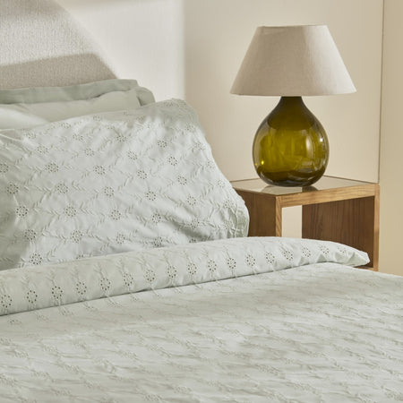 Karaca Home Vivien Embroidered %100 Cotton Double Duvet Cover Set Sage Green - MALLTURK