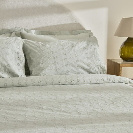 Karaca Home Vivien Embroidered %100 Cotton Double Duvet Cover Set Sage Green - MALLTURK