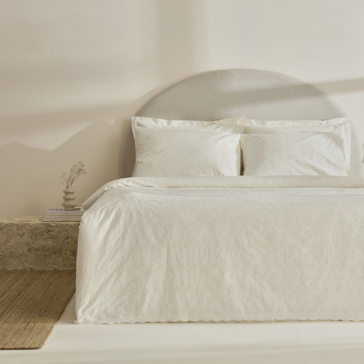 Karaca Home Vivien Embroidered %100 Cotton Double Duvet Cover Set Ecru - MALLTURK