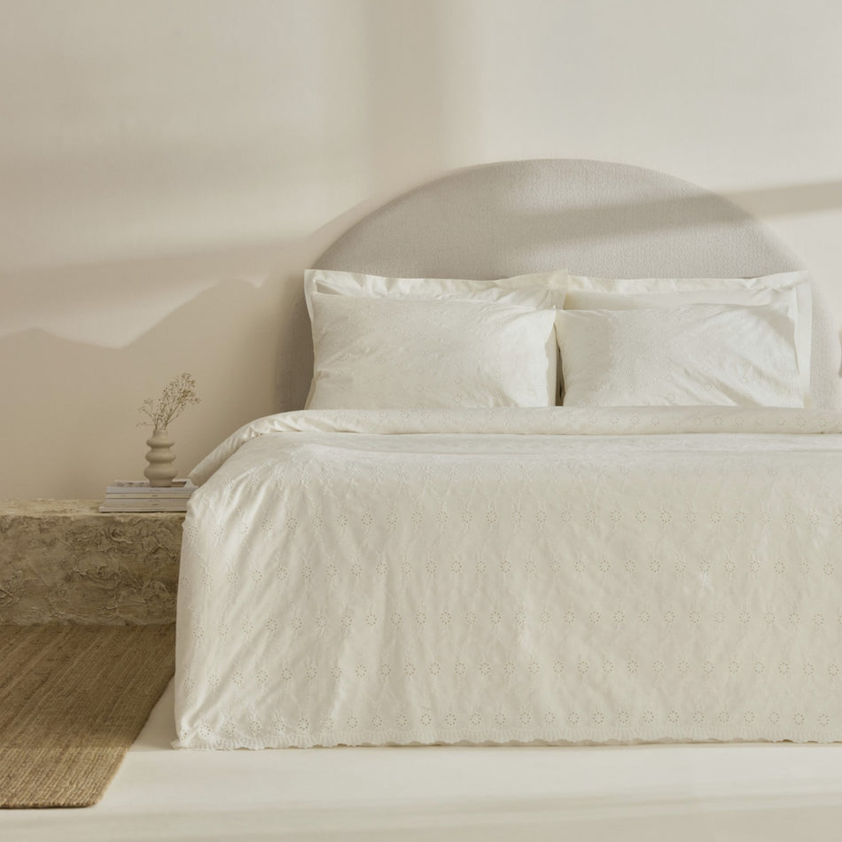 Karaca Home Vivien Embroidered %100 Cotton Double Duvet Cover Set Ecru - MALLTURK